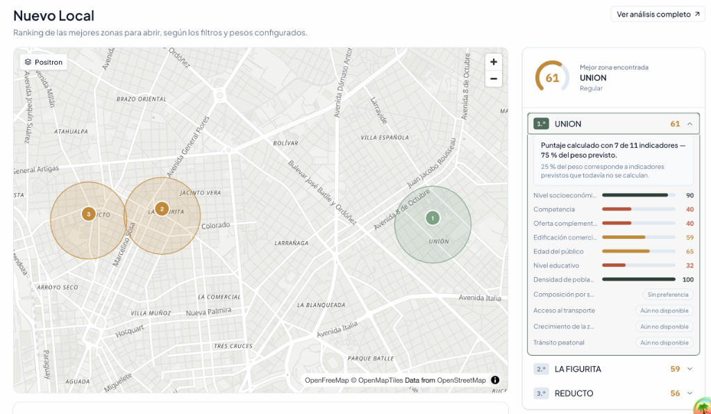 Mapa de RUMBO mostrando la capa: Oferta complementaria